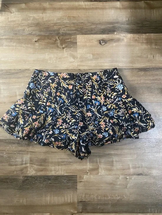 Kimchi Blue Black Floral Ruffle Shorts with Blue and Pink Accentst - Picture 4 of 10